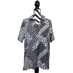 Coldwater Creek Black & White 100% Cotton Sz 2X Floral Abstract Print Tunic Top